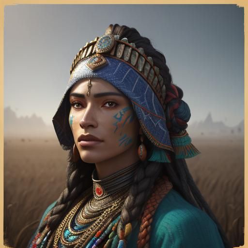 Afghan Portrait in Tribal Clothing, Splash Art Style