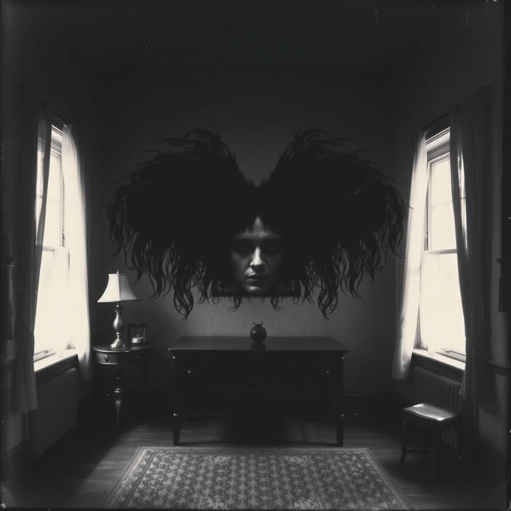 Ethereal Hair Emanates from Shadows in Double Exposure