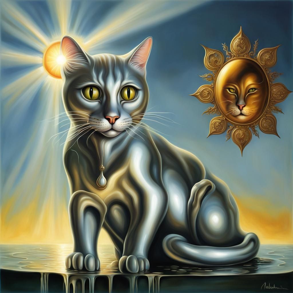 Surreal Silver Cat Melts in Sunlight