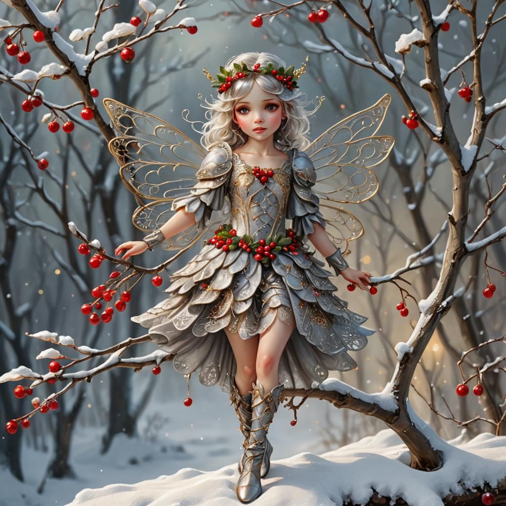 Vibrant Winter Fairy in Impasto Style