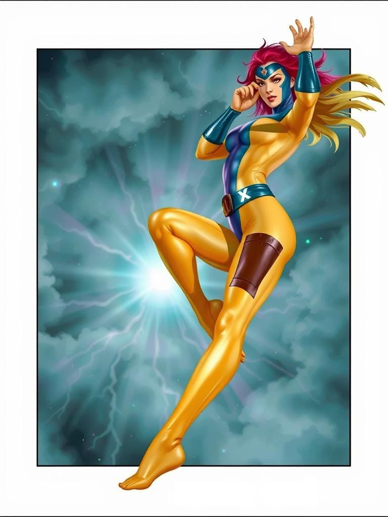 Jean Grey Amidst Cosmic Storm: Hyperrealistic Splash Art