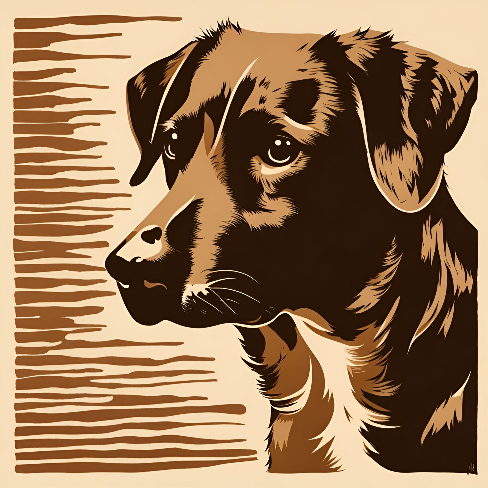 Brown Dog in Screen Print Style