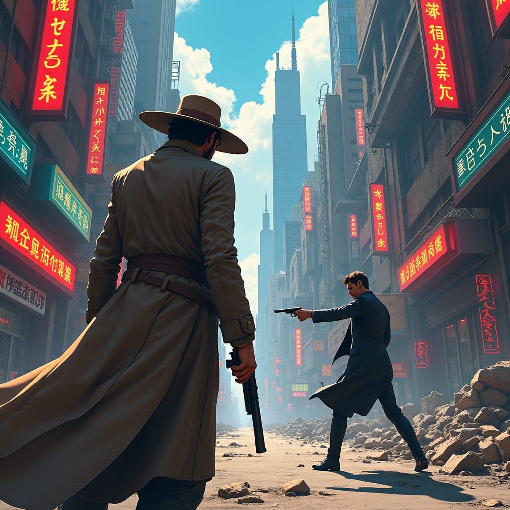 Anime Gunslinger Confronts Killer in Dystopian City