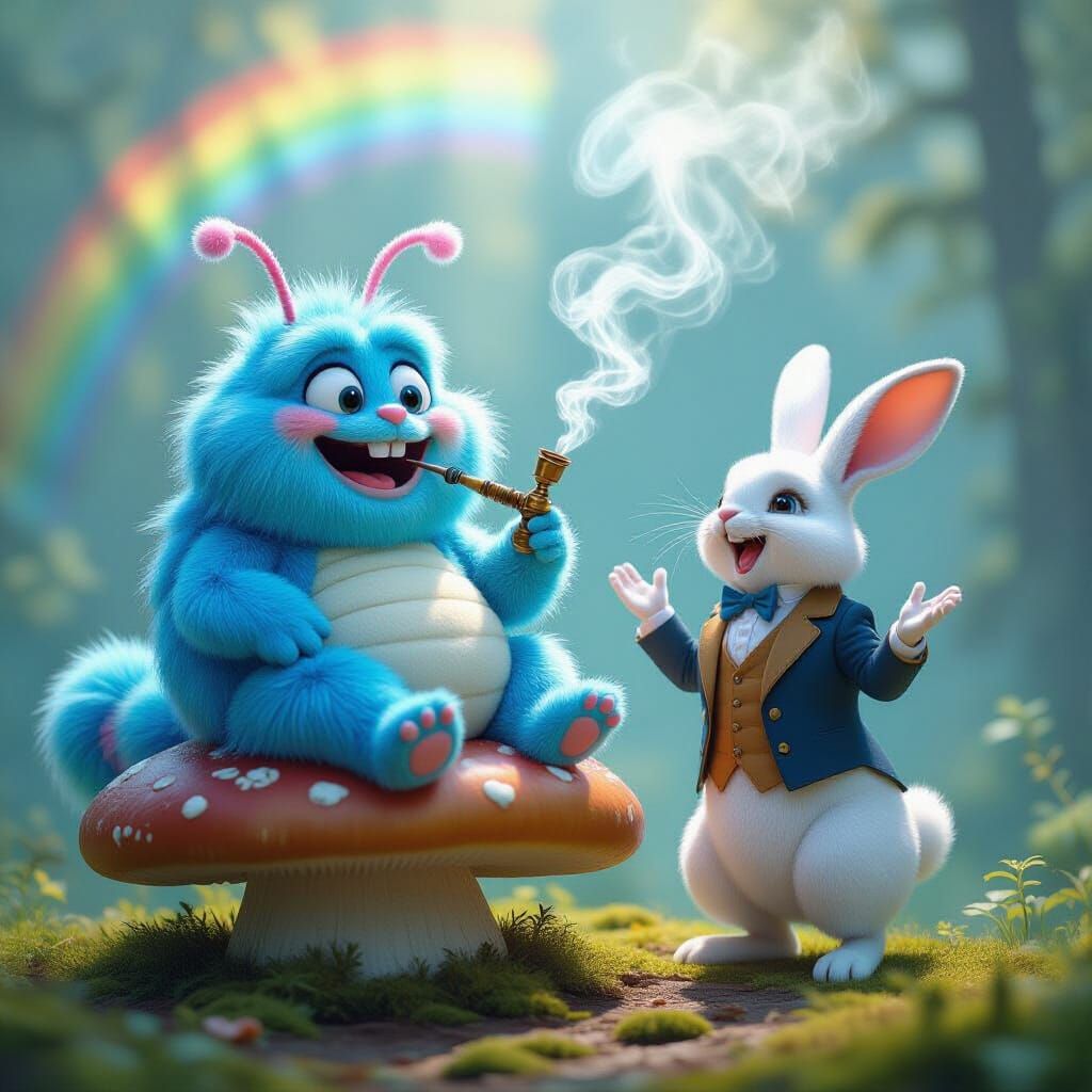 Laughing Caterpillar and Singing Rabbit in Dreamscape