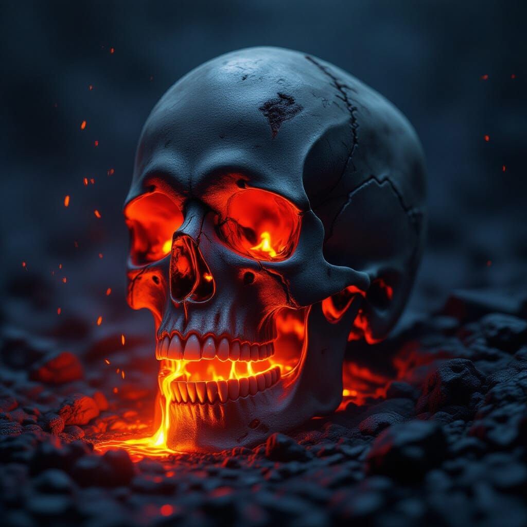 Skull with Molten Lava in Dark Fantasy Style