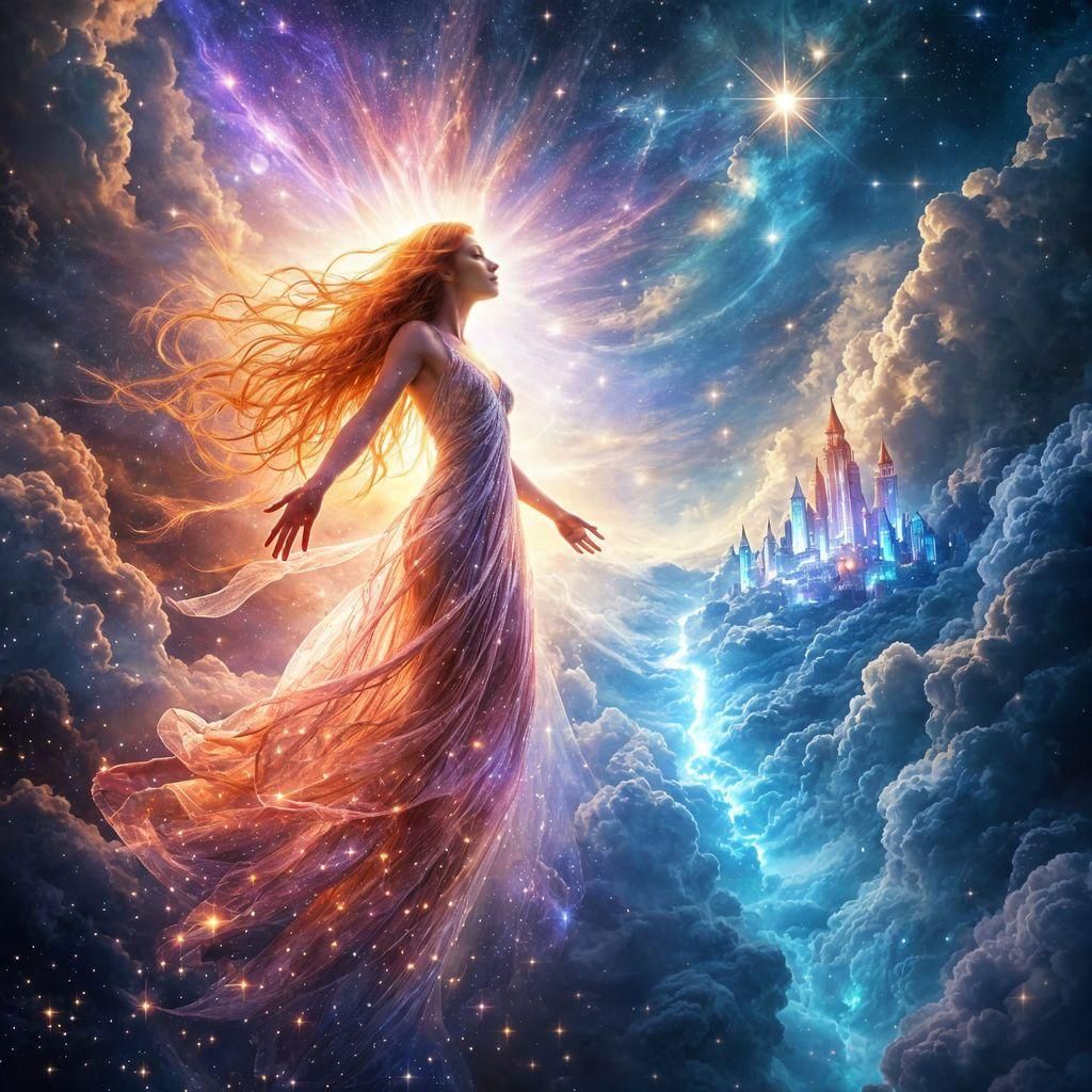 Ethereal Woman's Ascension to Angelic Light