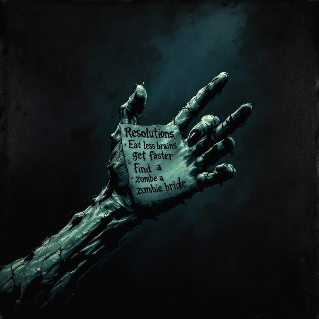 Zombie Hand Holds Sinister Resolutions in Gothic Style