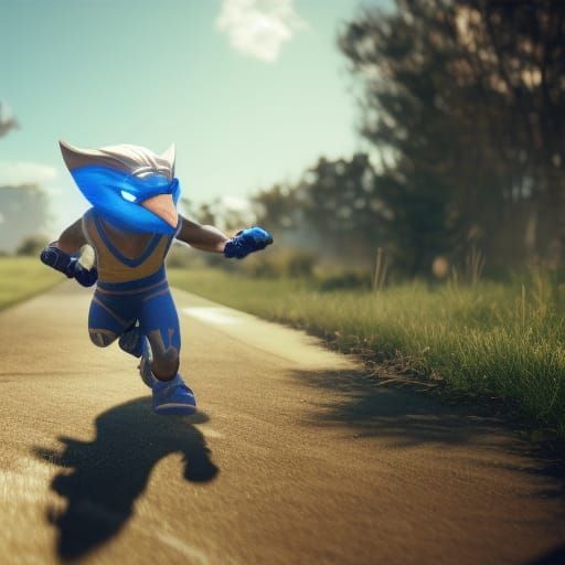 Blue Falcon Chasing Boy in 3D Game Style