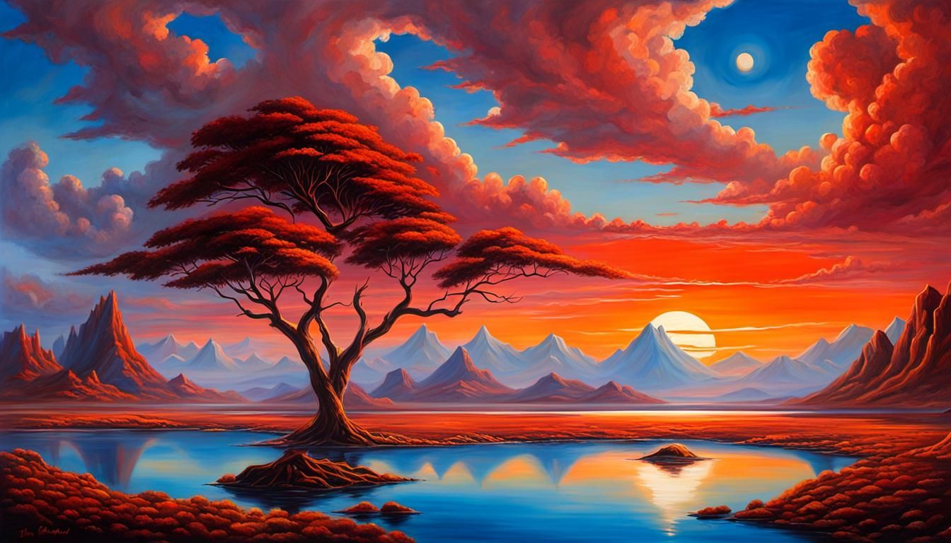 Alien Sunset Landscape as Oil Painting
