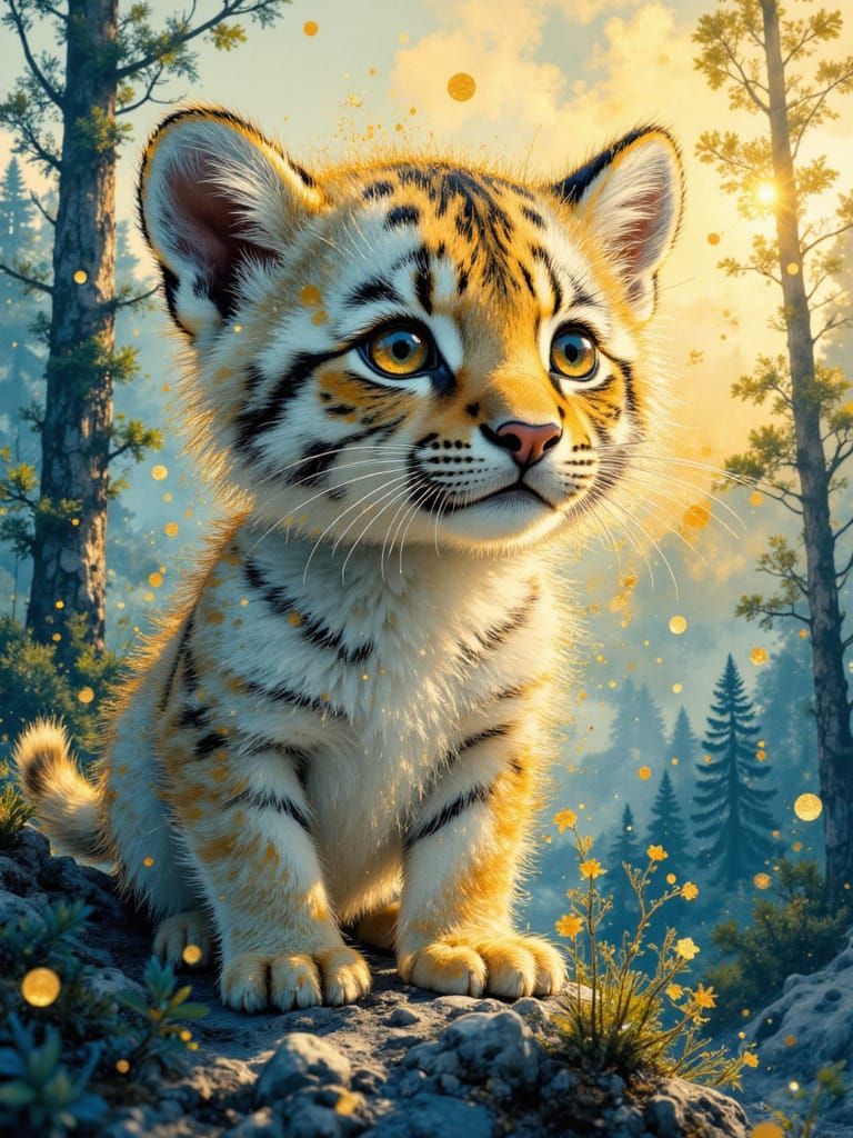 Majestic Snow Tiger with Heron Companion