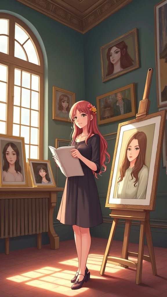 Digital Art Goddess in Elegant Gallery Setting