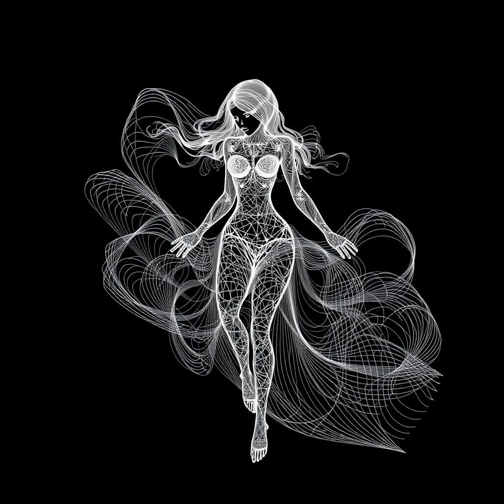 String Mesh Maiden: Abstract Zentangle Artwork