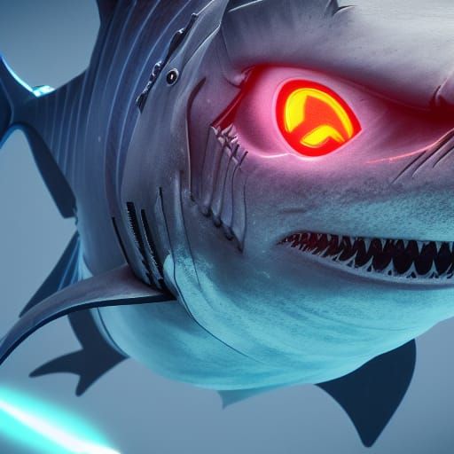 Robotic Laser Shark: Detailed Fantasy Concept Art