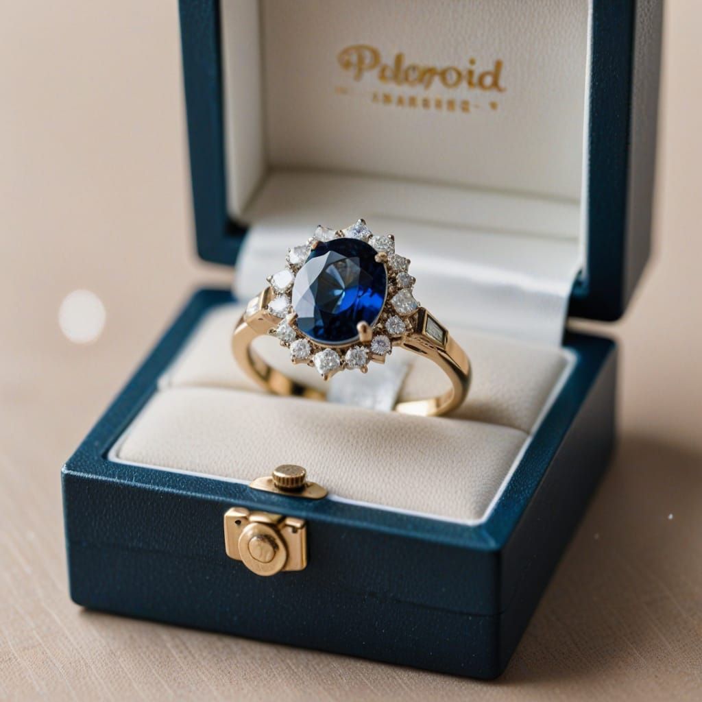 Blue Sapphire Diamond Ring in Ring Box