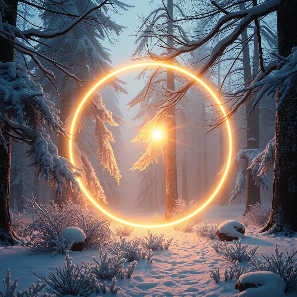Ethereal Orb Illuminates Winter Forest: Fantasy Concept Art