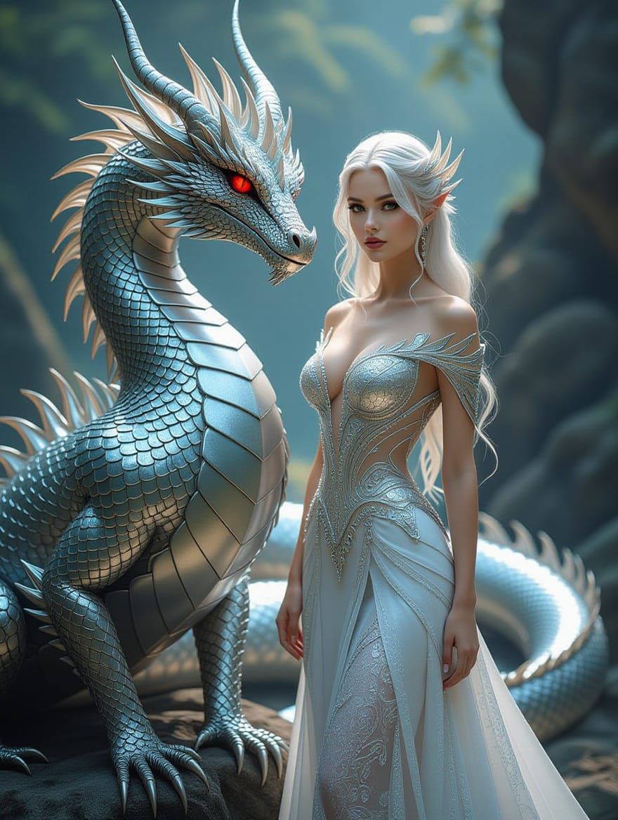 Surreal Biomechanical Goddess of Chrome and Ruby