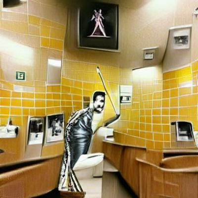 Freddie Mercury in Public Restroom: Photorealistic Digital A...