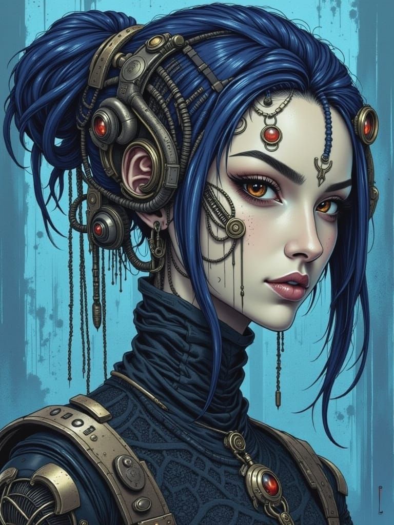 Cyberpunk Gothic Cybernetic Girl in Victorian Gown