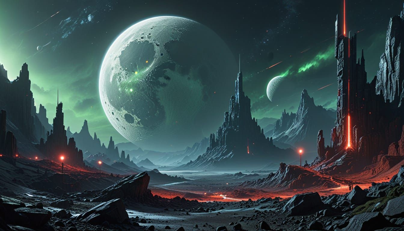 Sci-Fi Concept Art of Fifle Planet and Glowing Moon