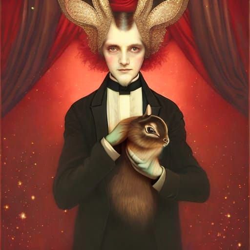 Victorian Magician Portrait with Rabbit, Fantasy Art