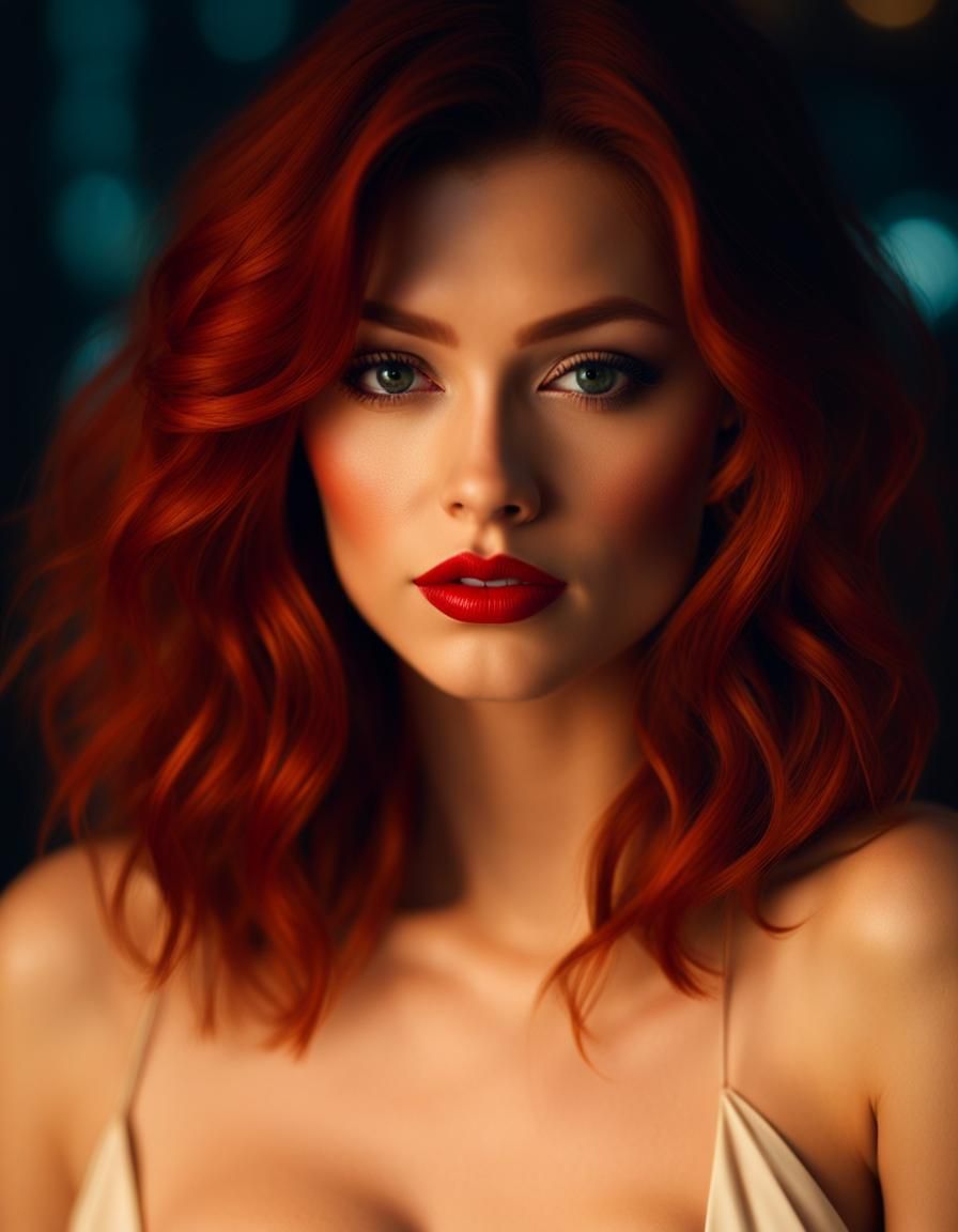 Beautiful Redhead Portrait with Bokeh Lighting