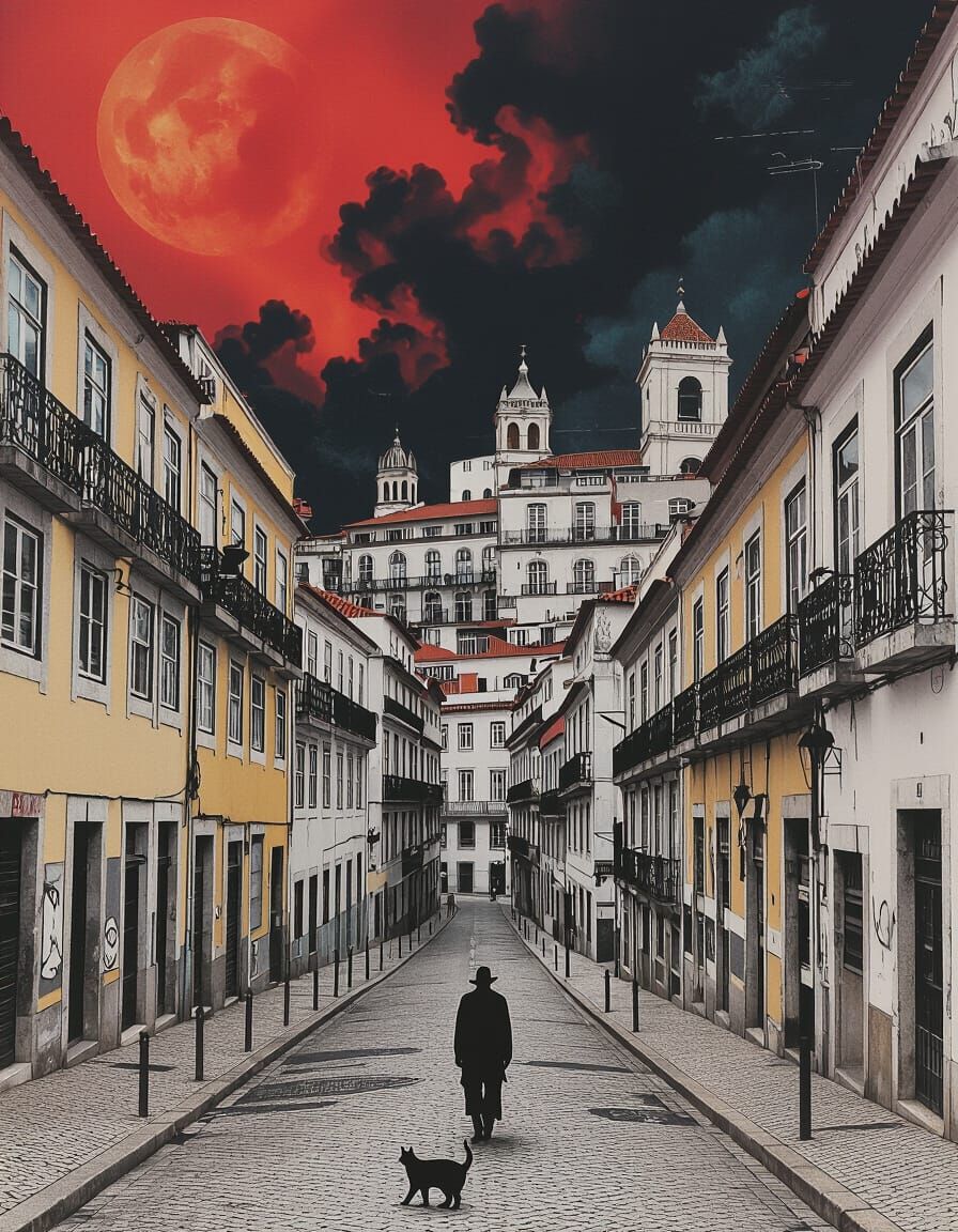 Dystopian Cityscape in Surreal Post-Punk Style