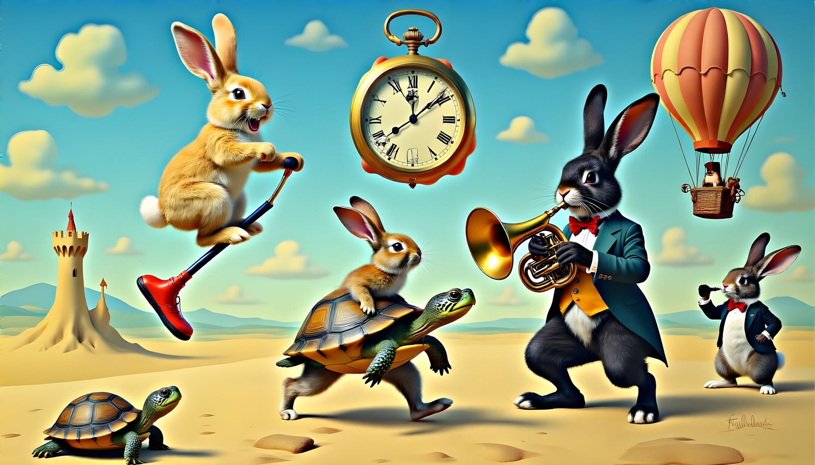 Surreal Rabbit Antics in a Salvador Dali Dreamscape