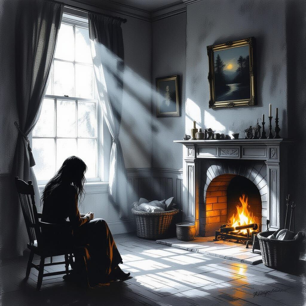 Long awaited darkness falls Casting shadows on the wall In t...