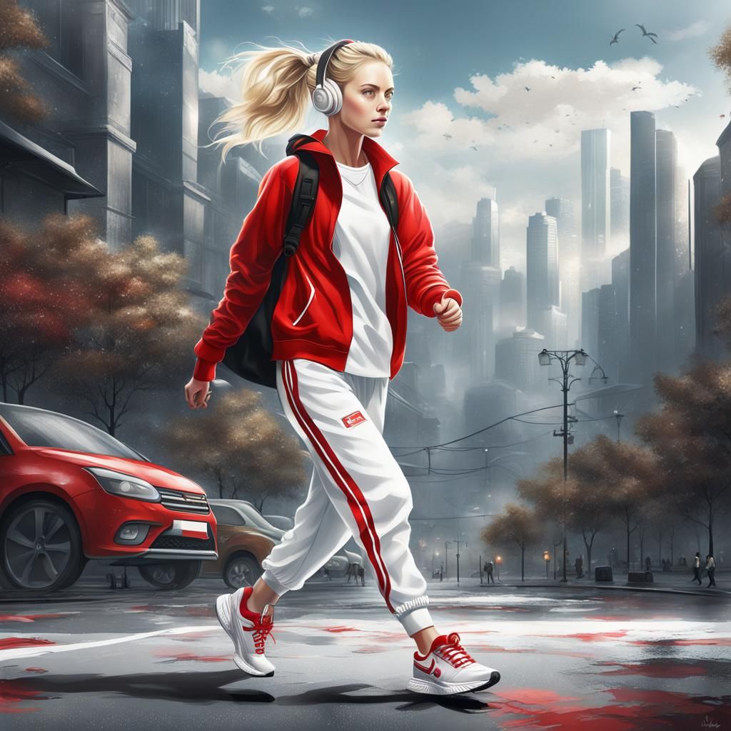 Sporty Girl with Headphones in Detailed Digital Art