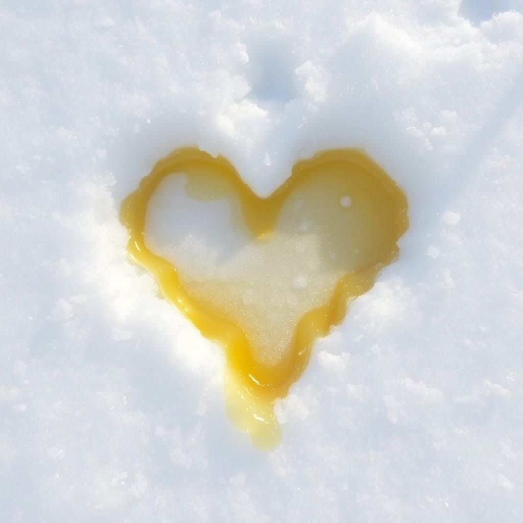 Wintery Yellow Liquid Forms a Heart in the Snow
