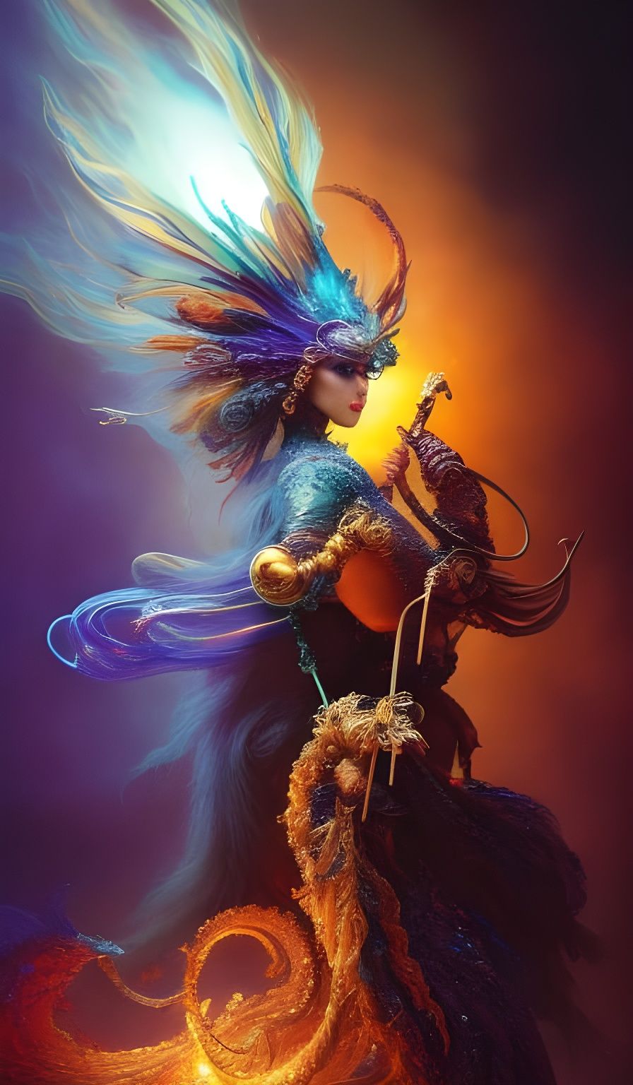 Fiery Wizard Art in Escher Style