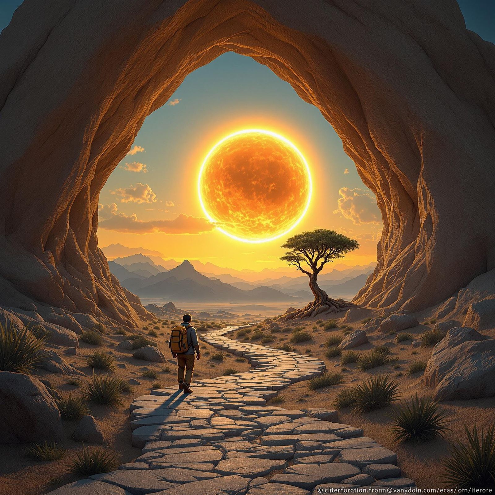 Ethereal Desert Encounter: A Lone Traveler Discovers Ancient...