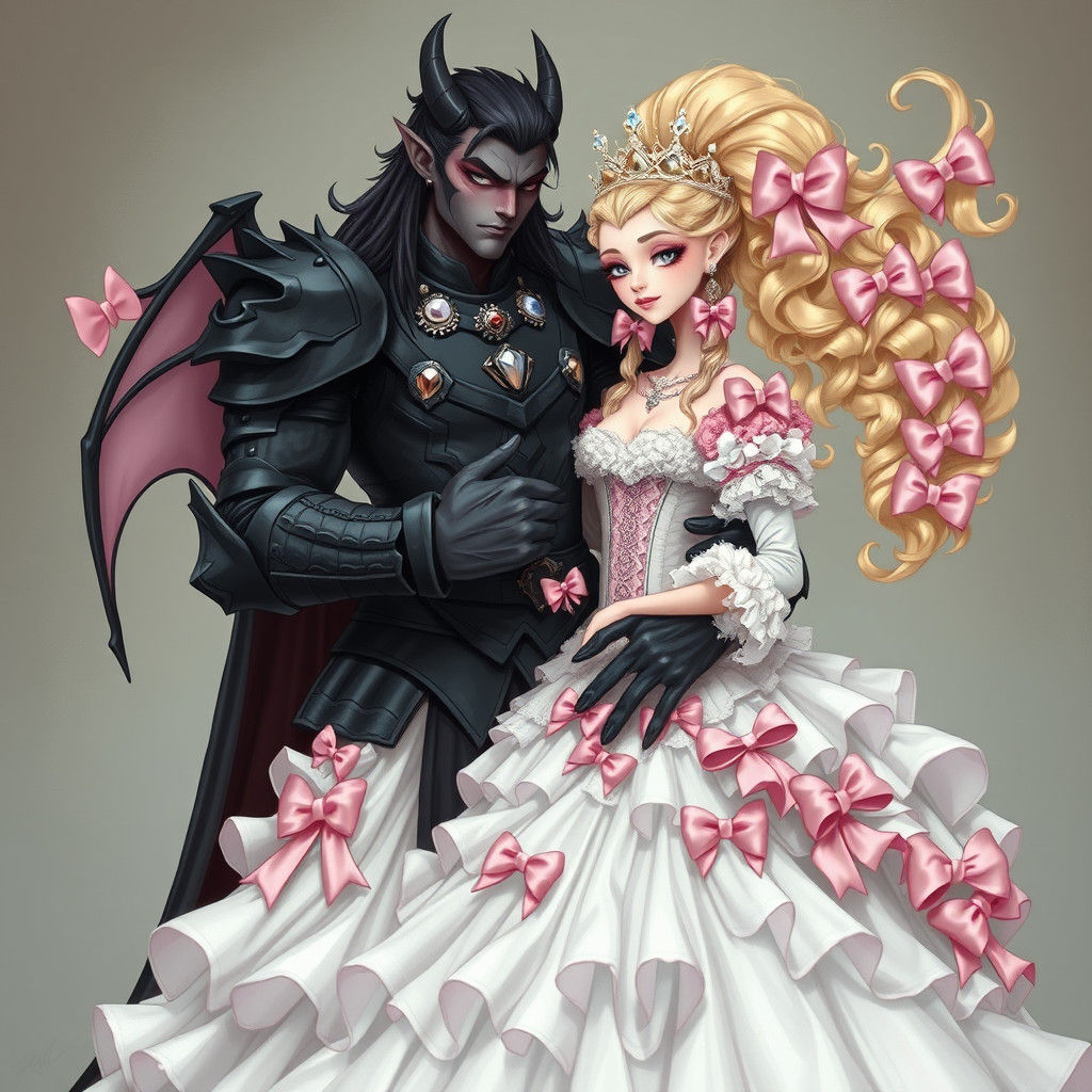 Demon King Fastens Bride's Corset in Romantic Fantasy Art