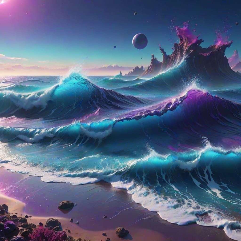 Alien Nitrogen Ocean World in Hyperrealistic Style