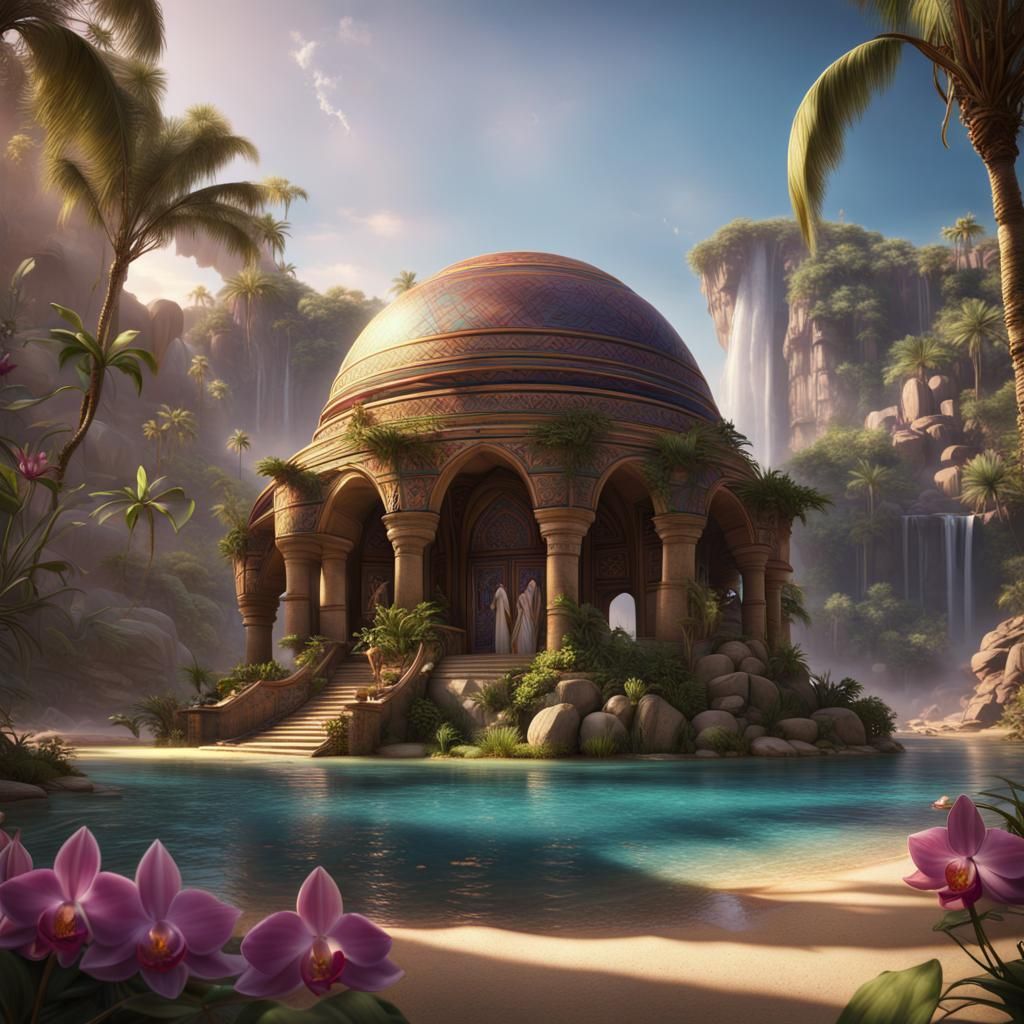 Mystical Egyptian Adobe Dome on Exotic Beach