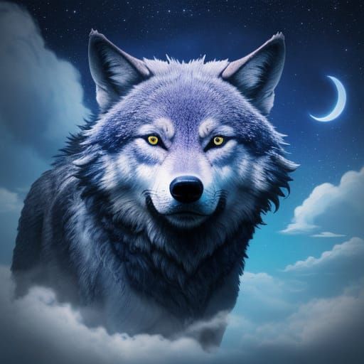 Surreal Wolf Merged with Starry Night Sky