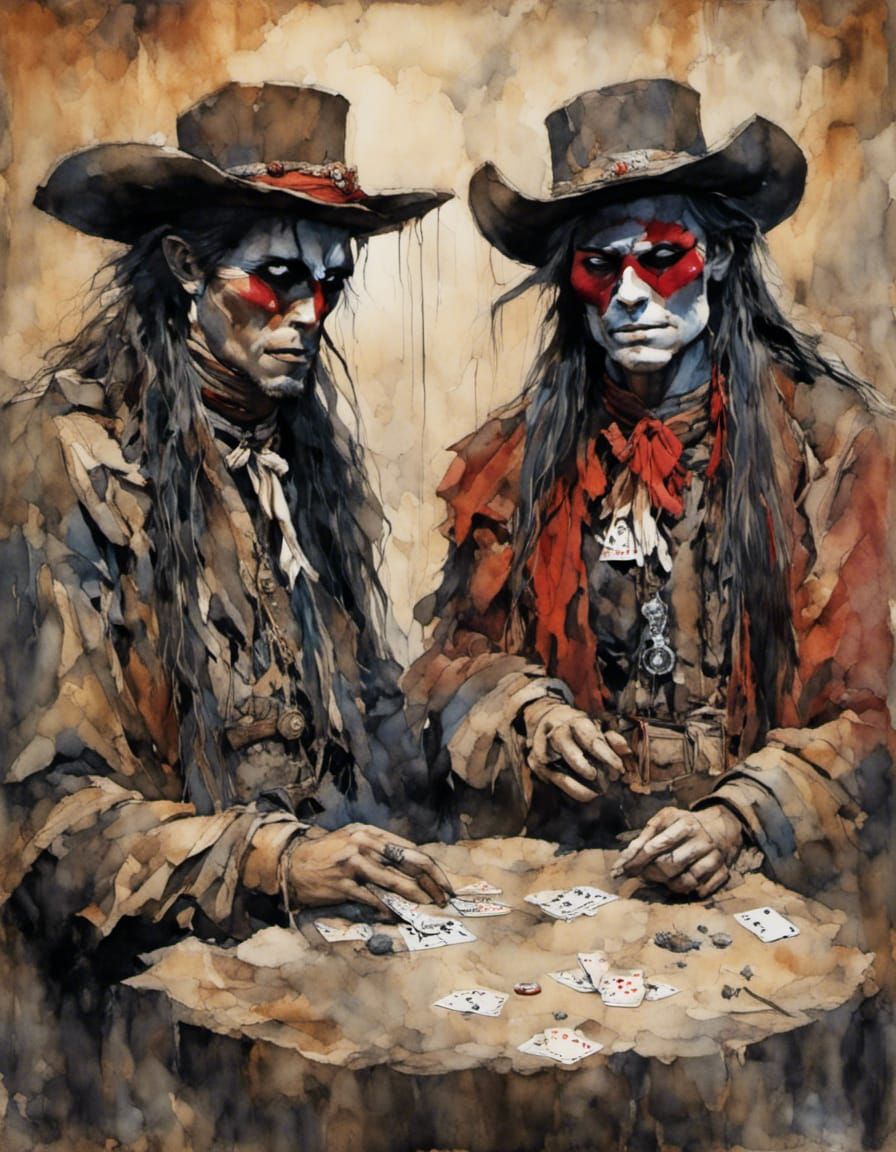 Abbot & Costello as Lone Ranger in Hyperreal Watercolor
