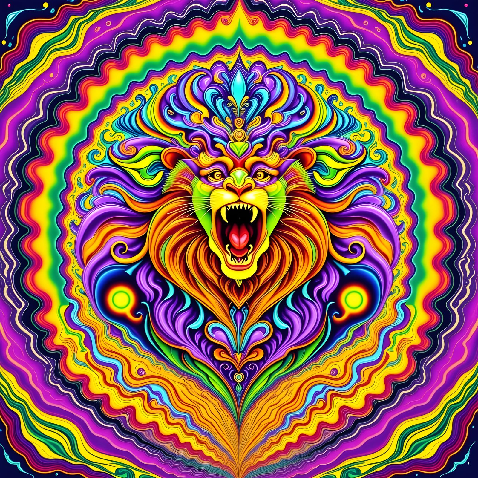 Majestic Lion Roars in Geometric Mandala