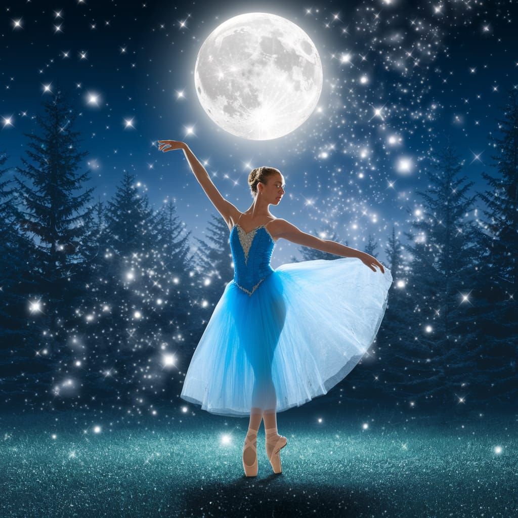 Ethereal Ballerina in a Moonlit Forest