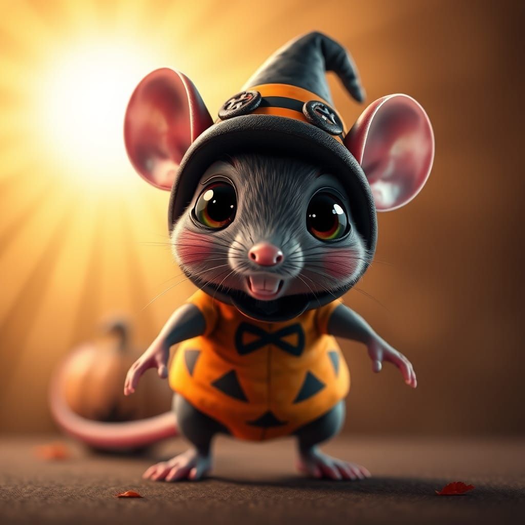 Halloween Rat with Shimmering Eyes in 3D Style