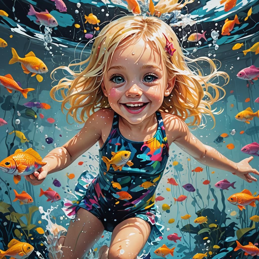 Underwater Girl in Graffiti Splash Art Style