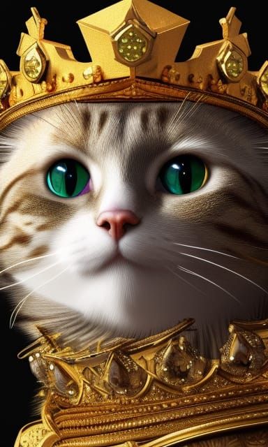 Royal Cat with Crown: Photorealistic 8K Resolution Image