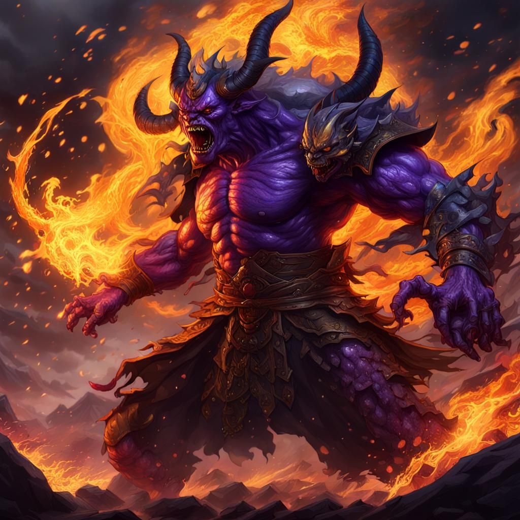Battle Against Fire Demon: Dark Fantasy Concept Art