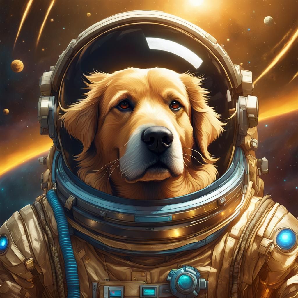 Golden Retriever in Spacesuit: Detailed 8K Portrait