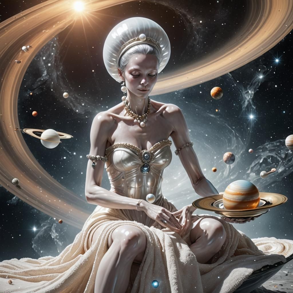 Pearl Alien Maid Cleans Saturn in Space