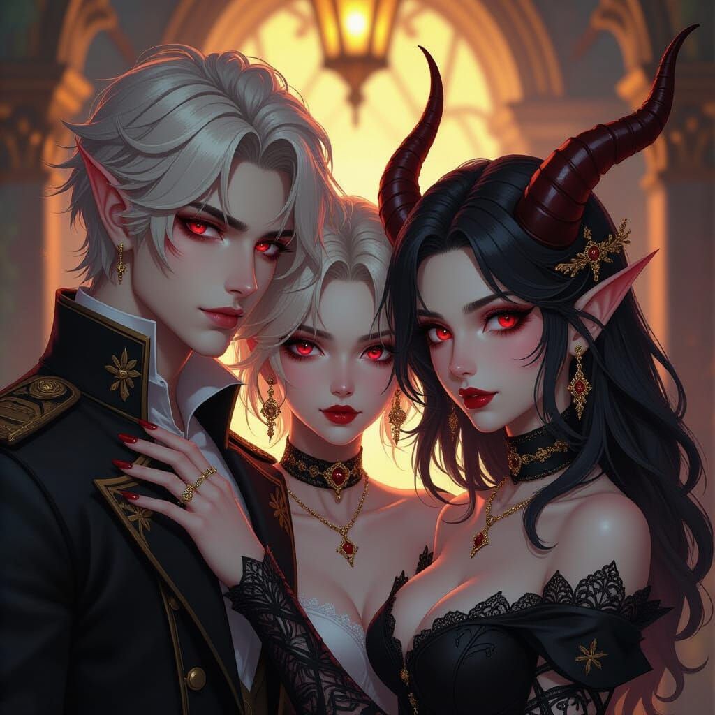 Dark Fantasy Art: Human, Vampire, and Demon Trio