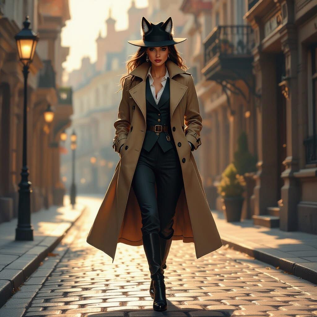 Wolf-Eared Detective in Sunny Victorian Street