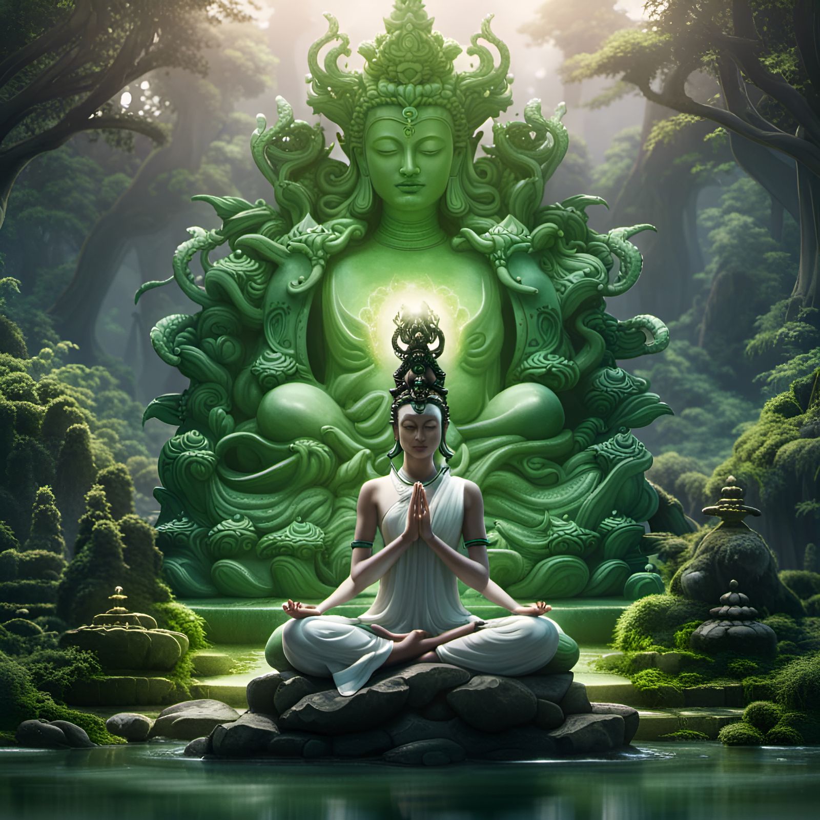 Meditating Bodhisattva with Asian Goddess Tara