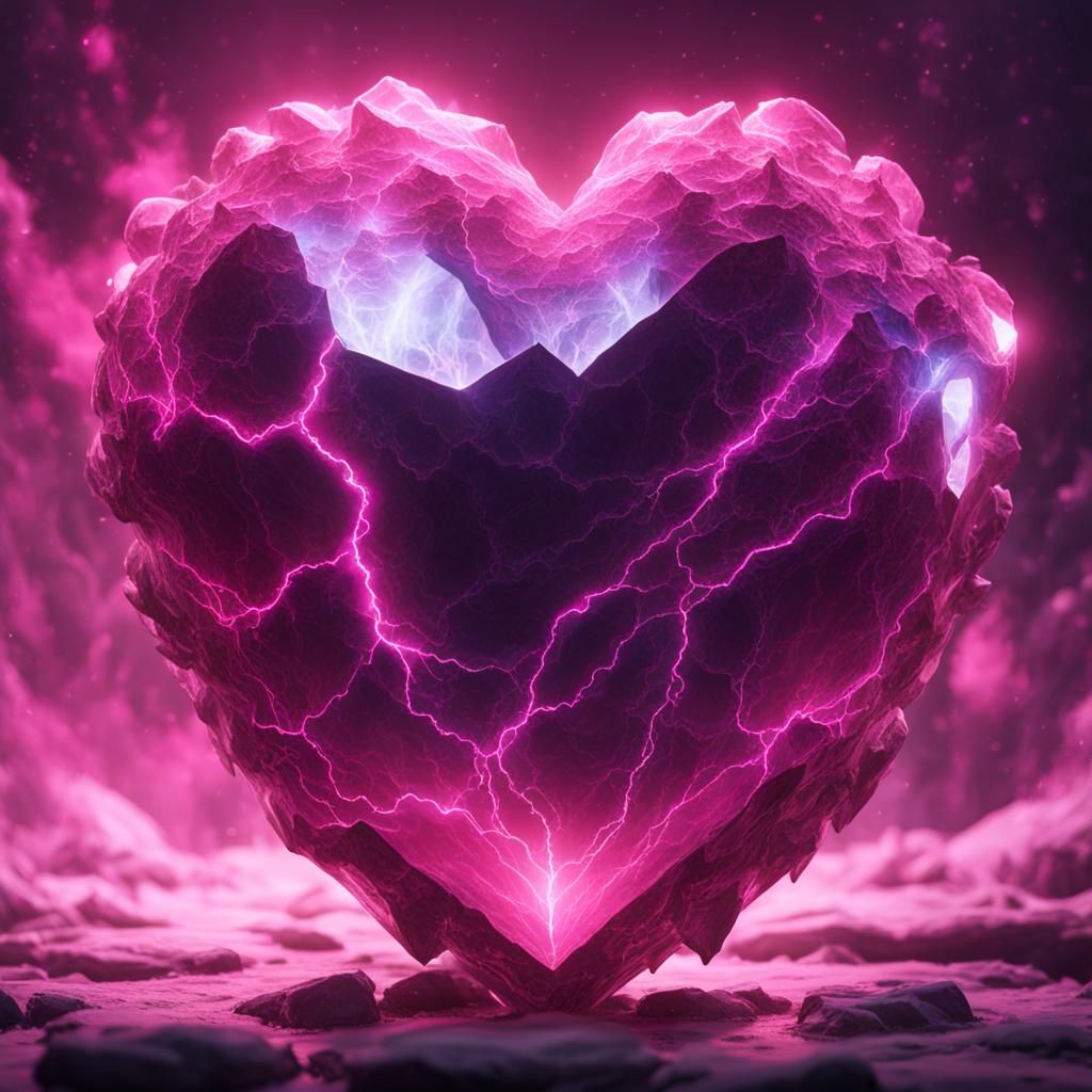 Crystal Heart Ablaze with Pink Lightning