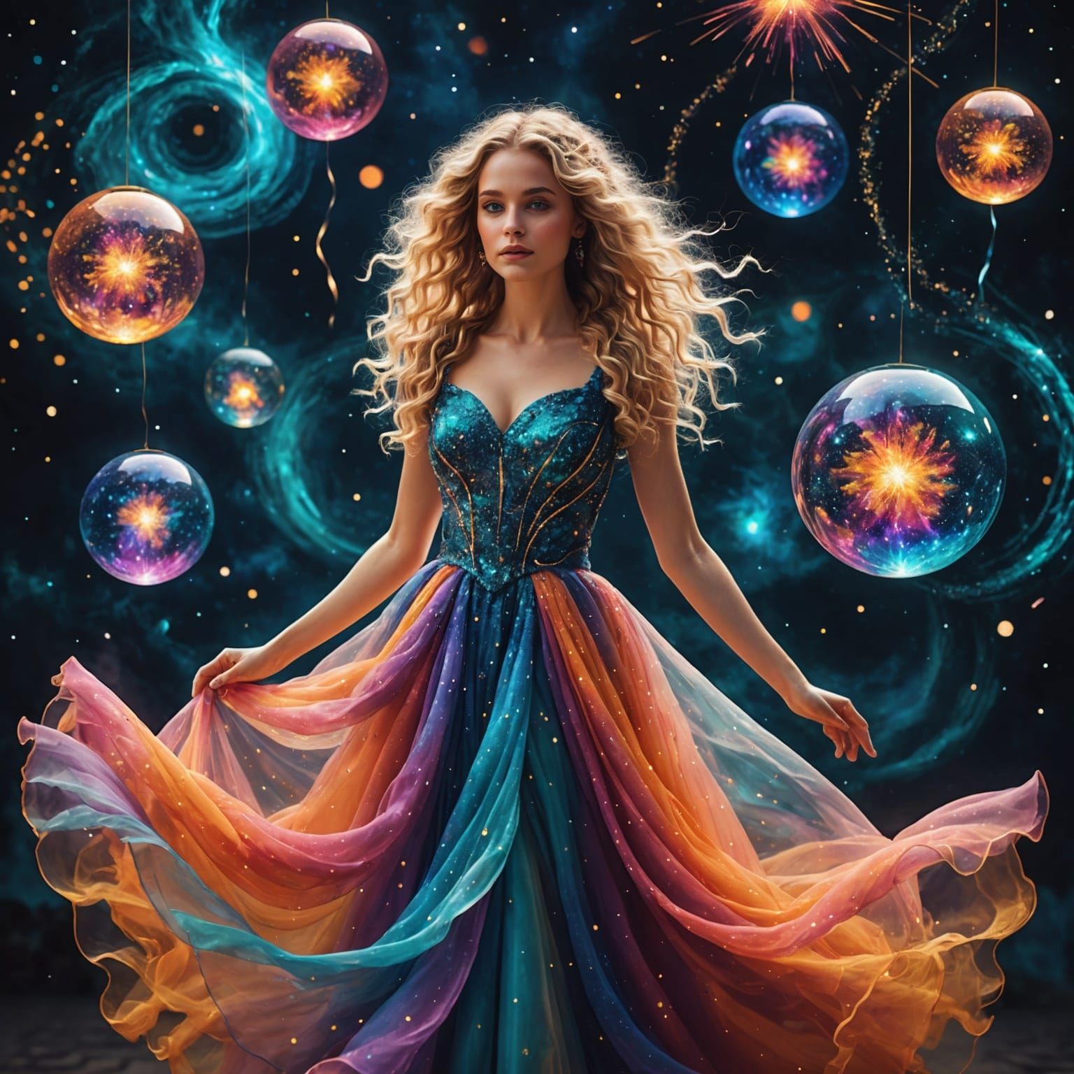 Mesmerizing Girl in Cosmos of Lights